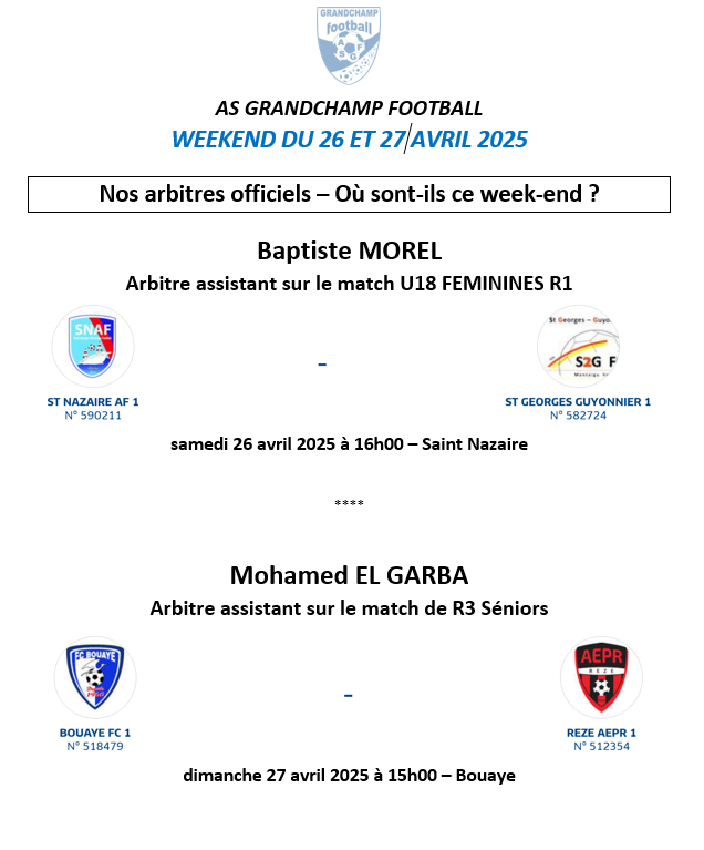 OU SONT NOS ARBITRES CE WEEKEND ?