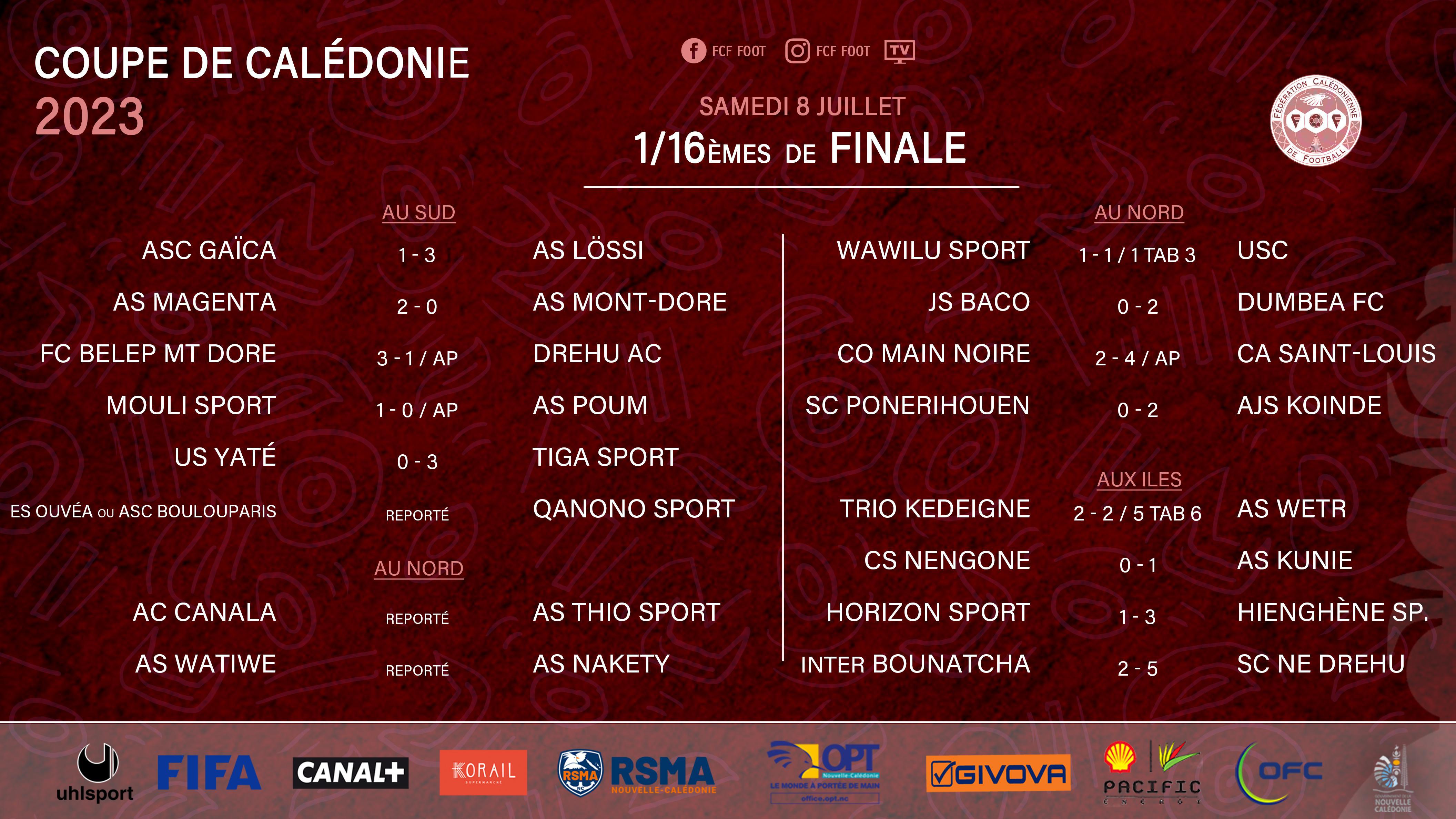 Les résultats des 1/16èmes | COUPE de CALEDONIE 