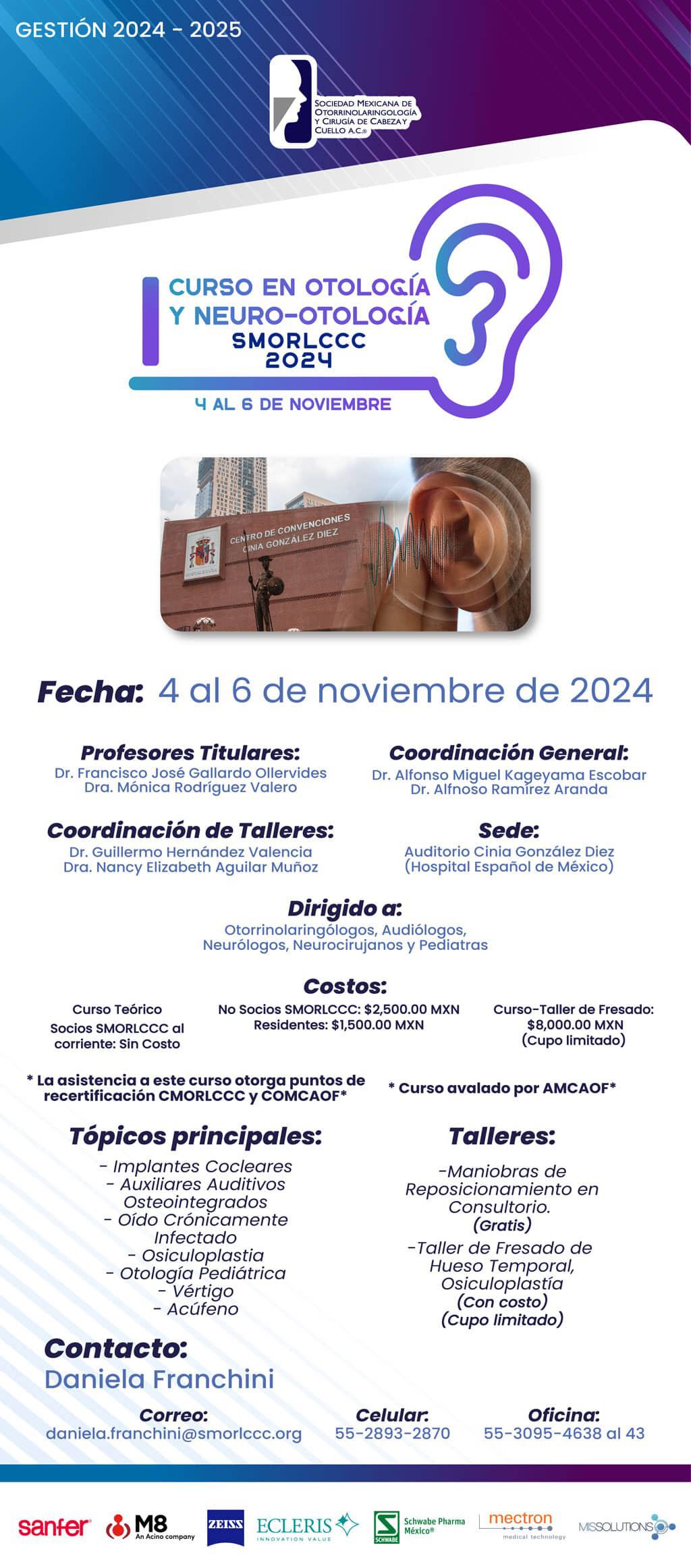 Curso en Otología y Neuro-Otología SMORLCCC 2024