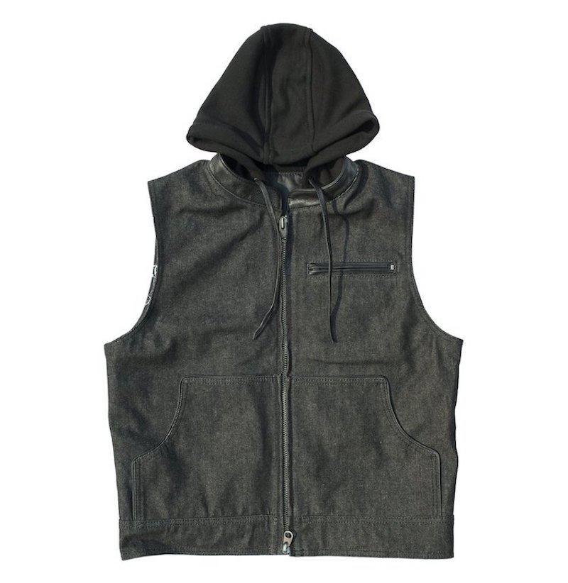 LORDS X ESPINOZA - "Slashtown Cut" Black Denim Hooded Vest