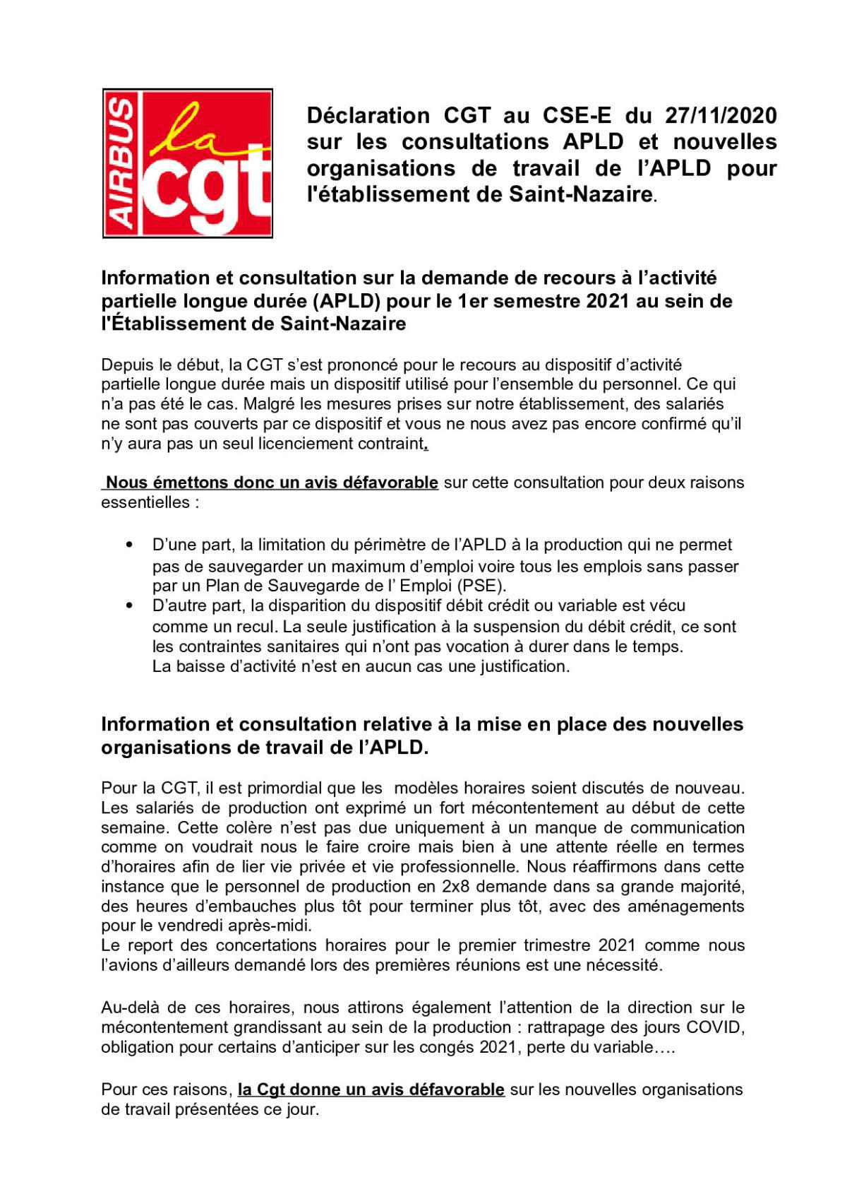 Déclaration CGT au CSE-E