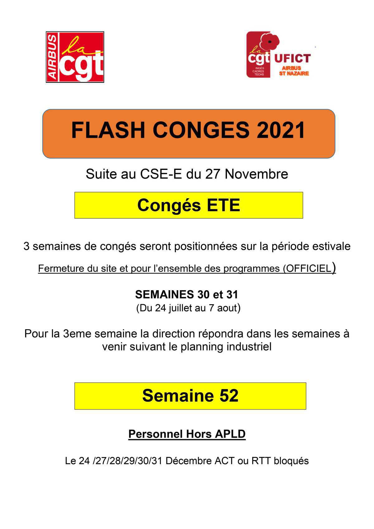 Congés : Fermeture 2021