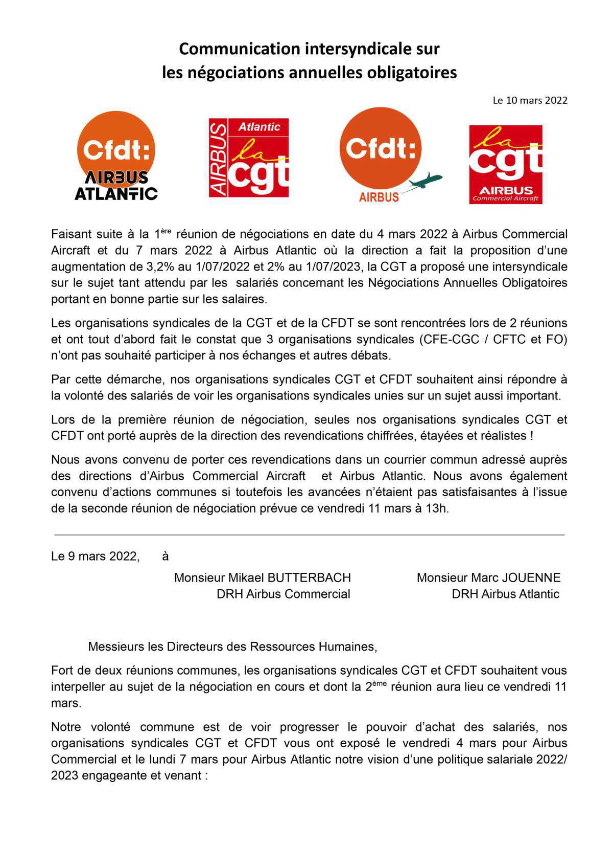 COURRIER INTERSYNDICALE NAO 2022