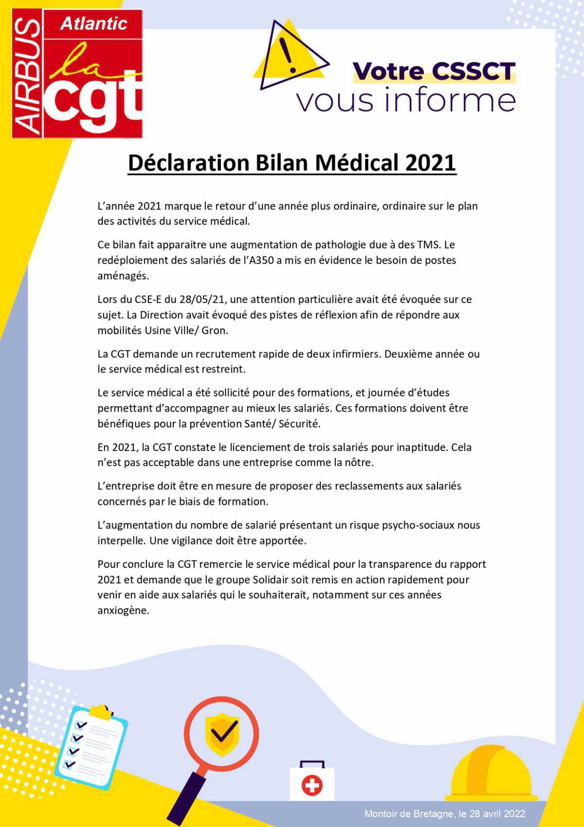 Déclaration CGT : Bilan médical 2021