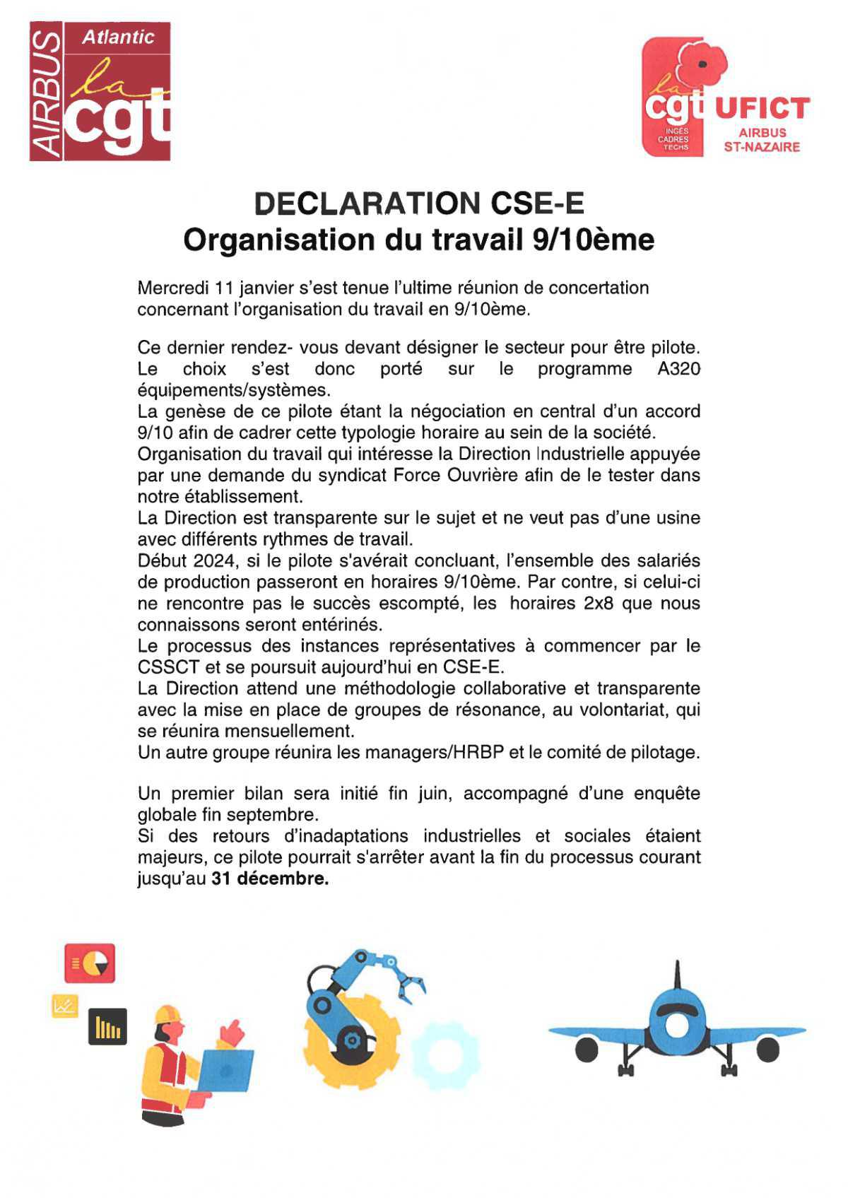 Déclaration CGT au CSE-E : horaires 9/10