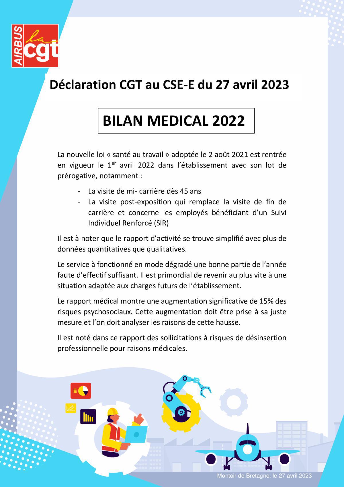 CSE-E : Déclaration CGT rapport médical 2022