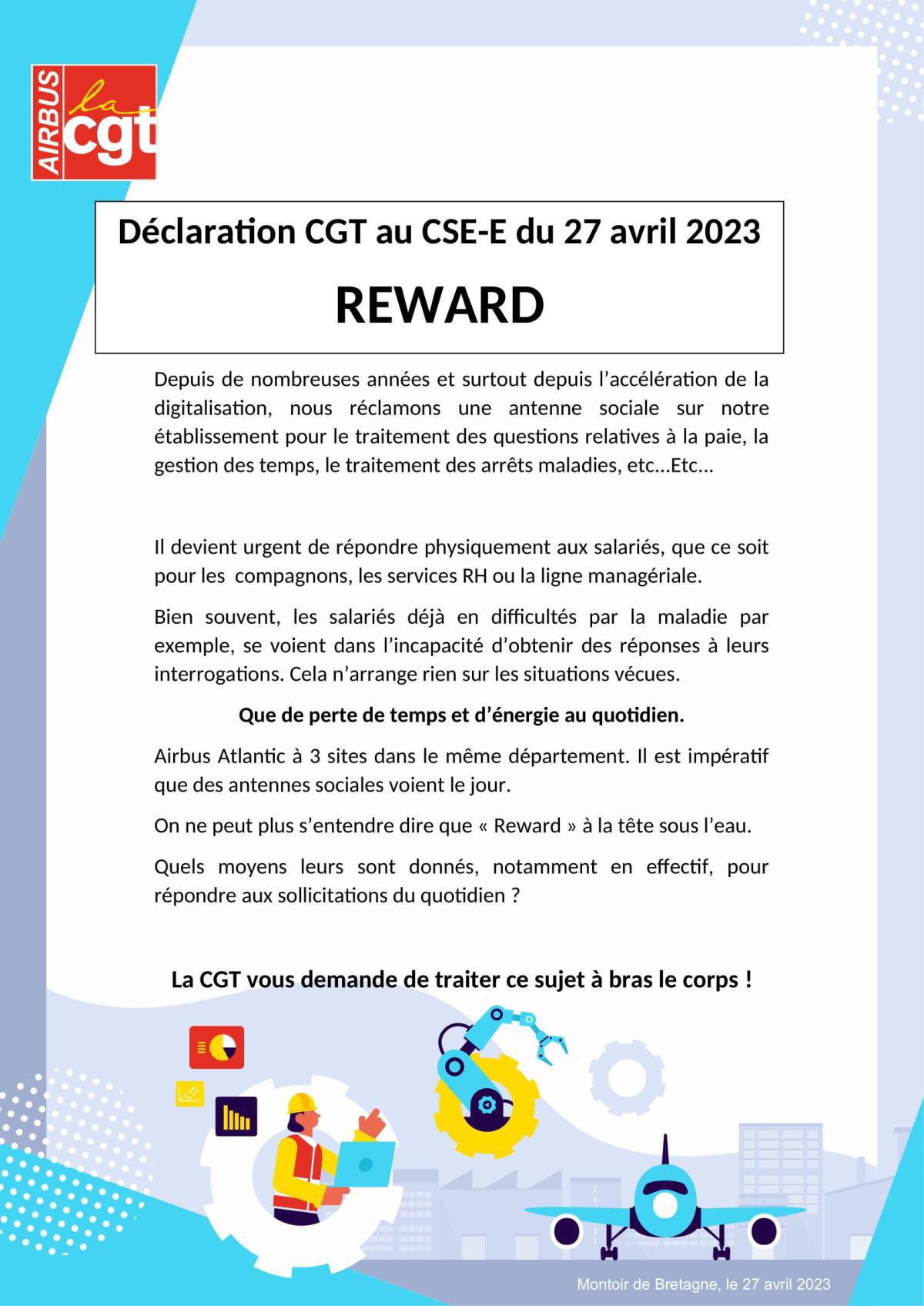 CSE-E : REWARD - Déclaration CGT