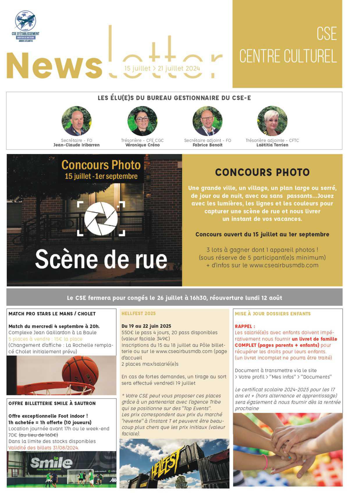 Newsletter du 15 au 21 juillet 2024