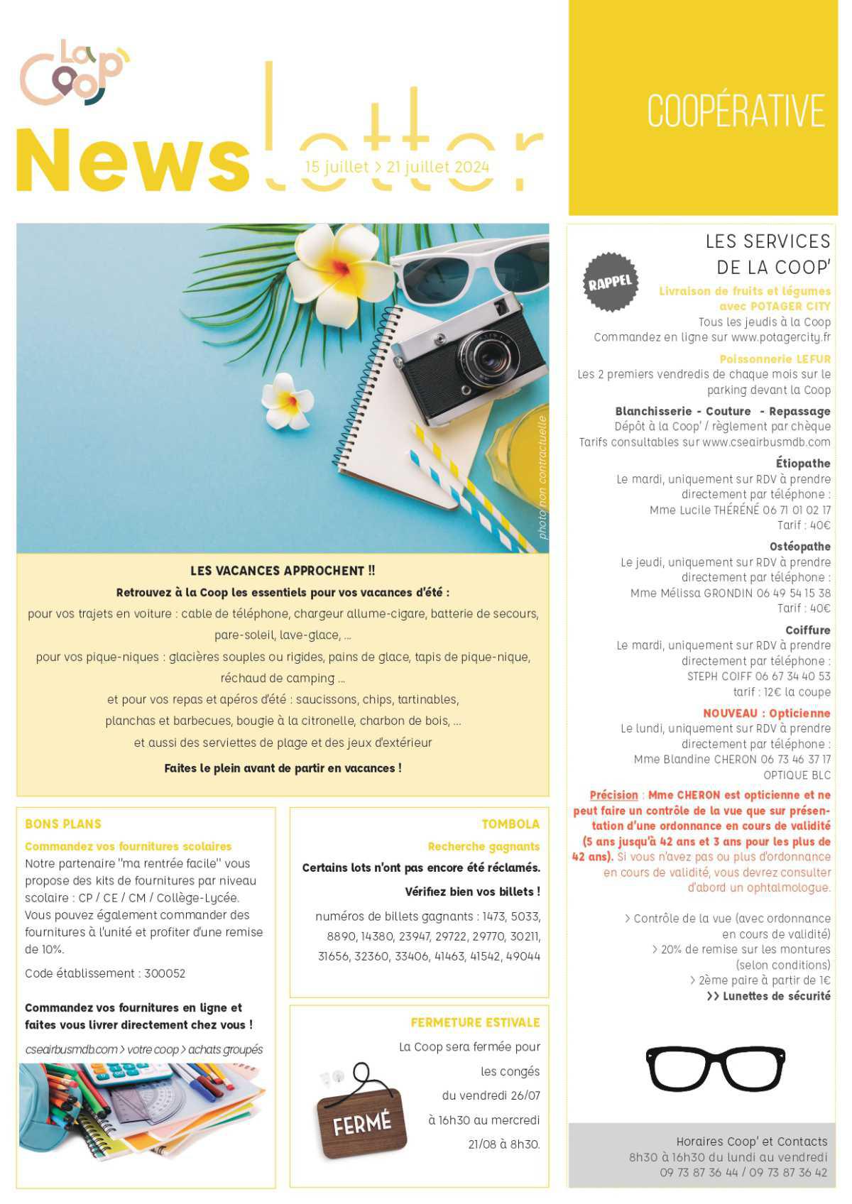 Newsletter du 15 au 21 juillet 2024