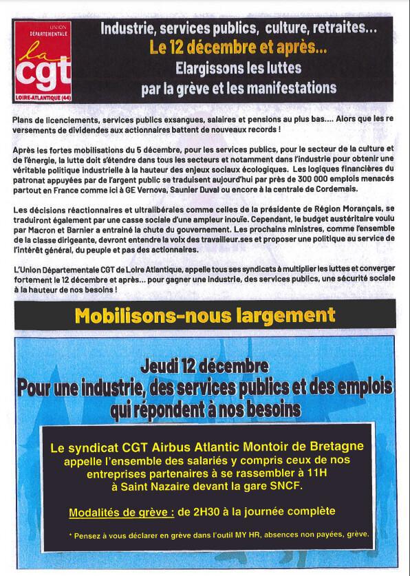 12 Décembre 2024: Défenses des emplois industriels et des services publics.