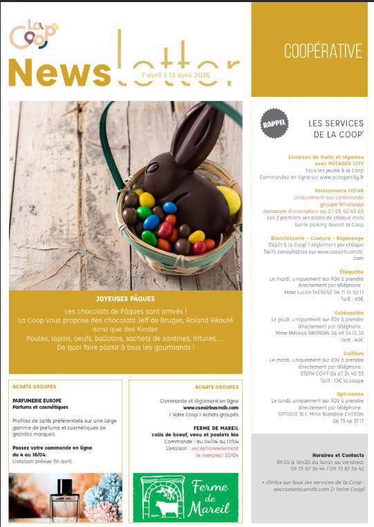 Newsletter du 7 au 11 Avril 2025.
