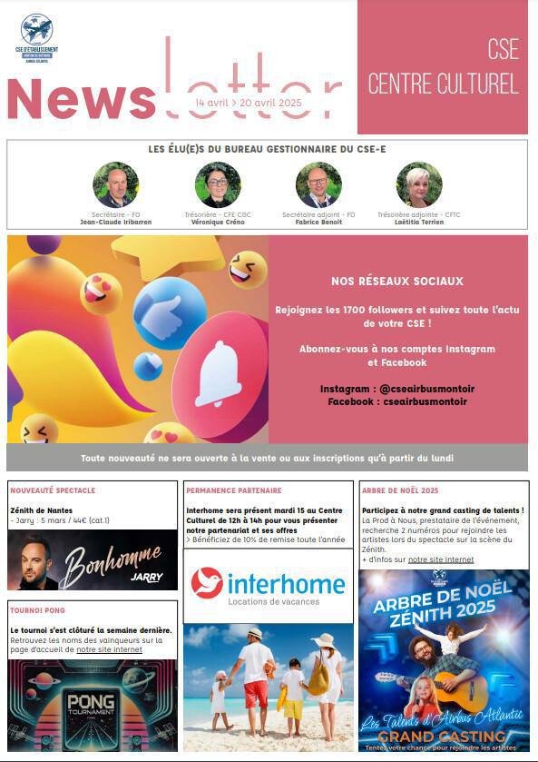 Newsletter du 14 au 18 Avril 2025.
