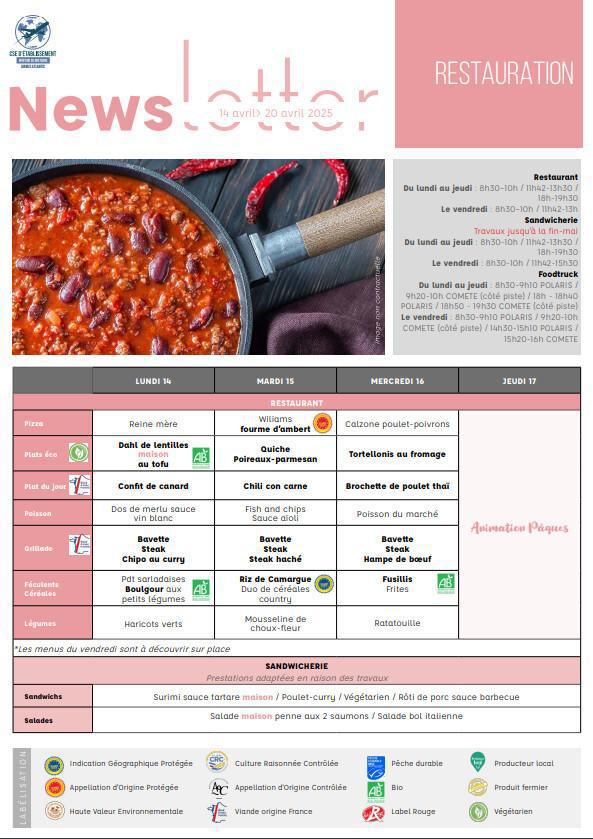 Newsletter du 14 au 18 Avril 2025.
