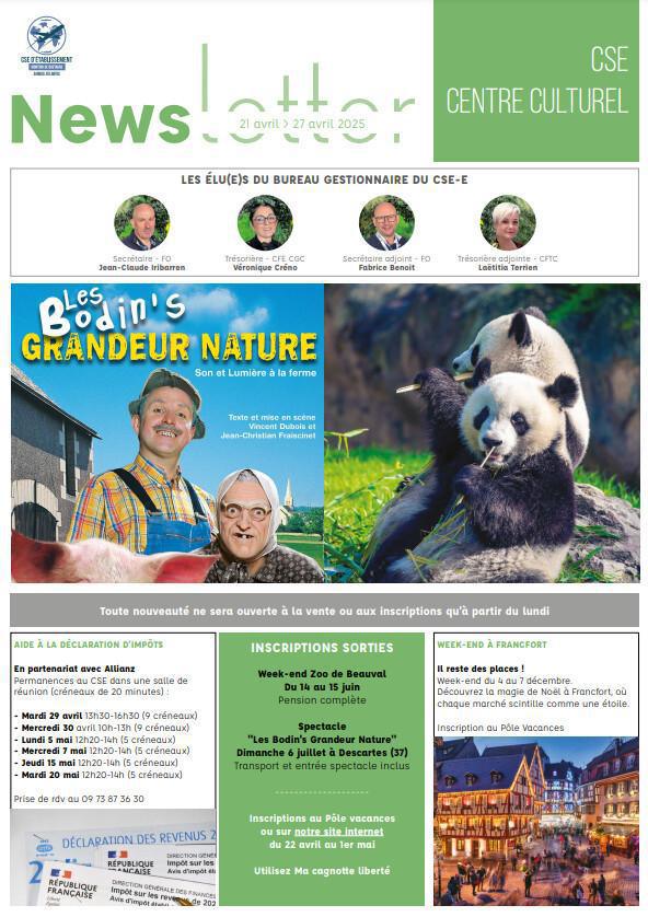 Newsletter du 22 au 25 Avril 2025.