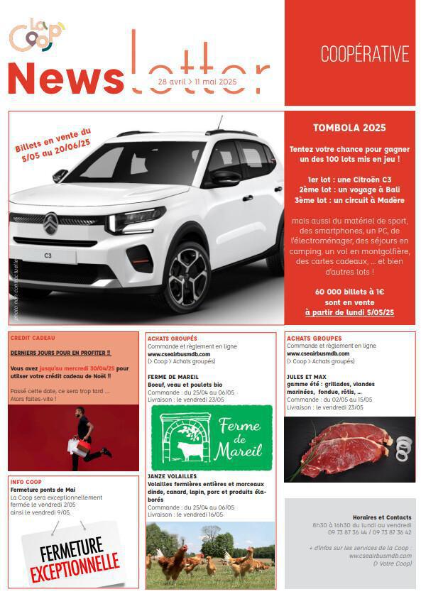 Newsletter du 28 Avril au 11 Mai 2025.