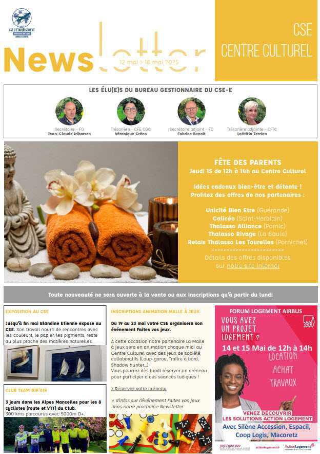 Newsletter du 12 au 18 mai 2025