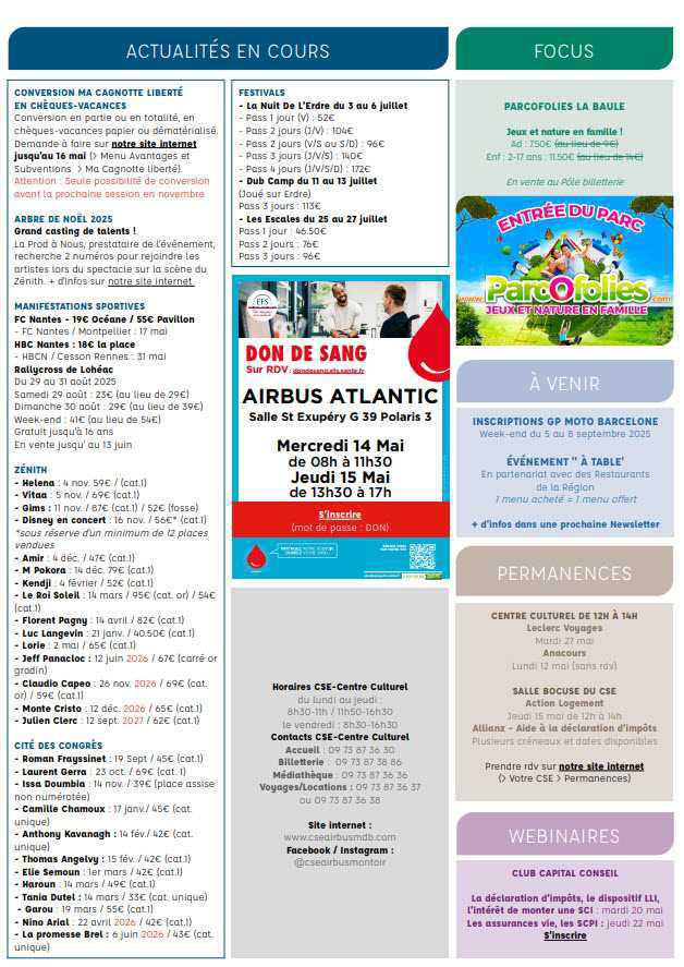Newsletter du 12 au 18 mai 2025