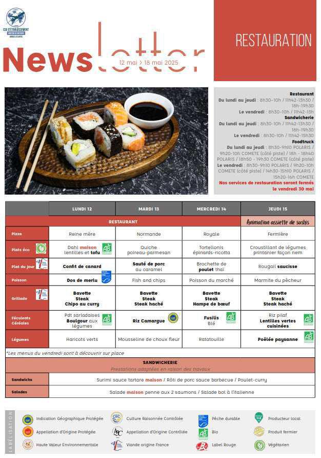 Newsletter du 12 au 18 mai 2025