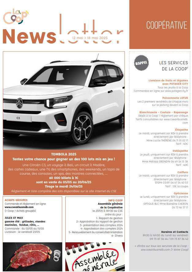 Newsletter du 12 au 18 mai 2025