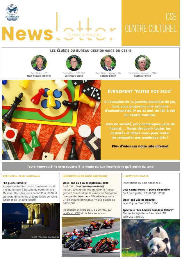 Newsletter du 19 au 25 mai 2025