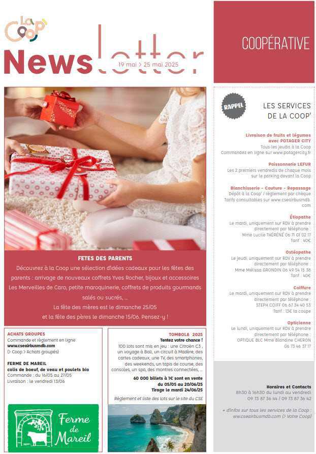 Newsletter du 19 au 25 mai 2025