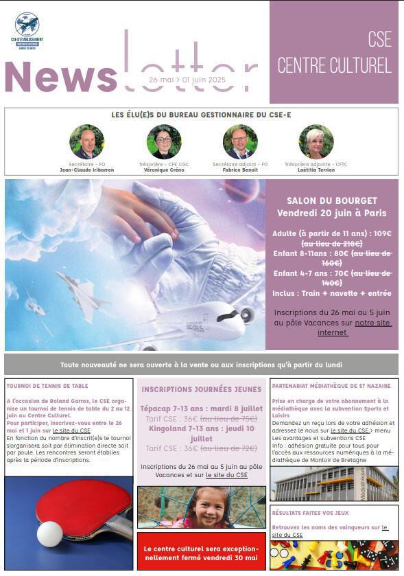 Newsletter du 26 au 30 Mai 2025.