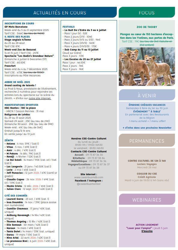 Newsletter du 26 au 30 Mai 2025.