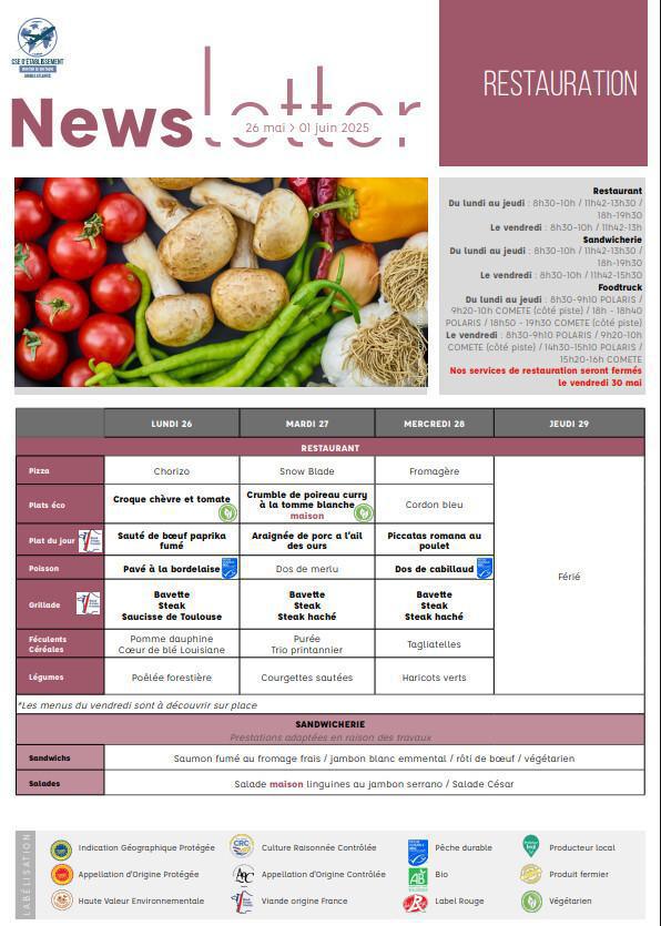 Newsletter du 26 au 30 Mai 2025.