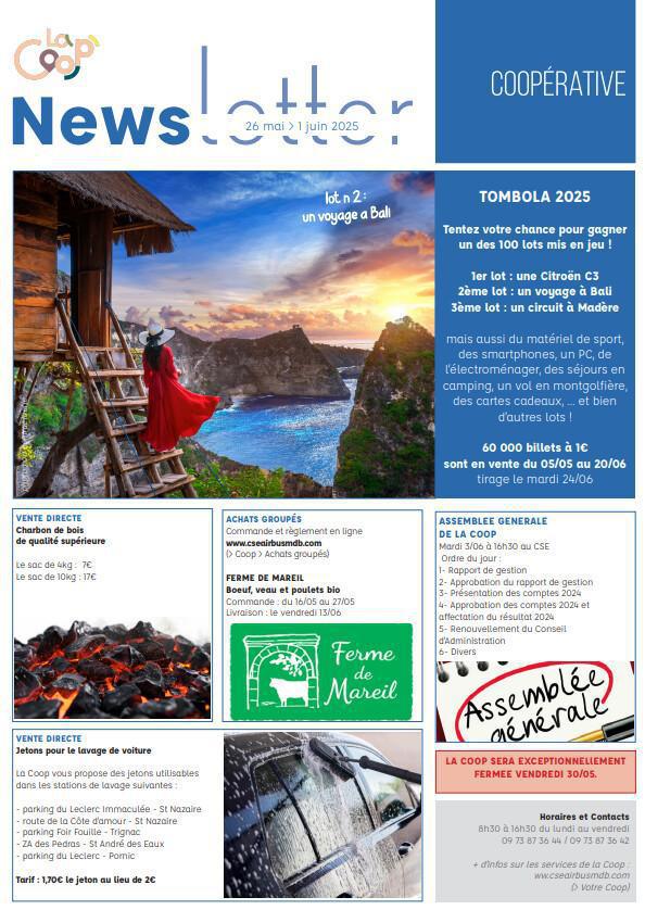 Newsletter du 26 au 30 Mai 2025.