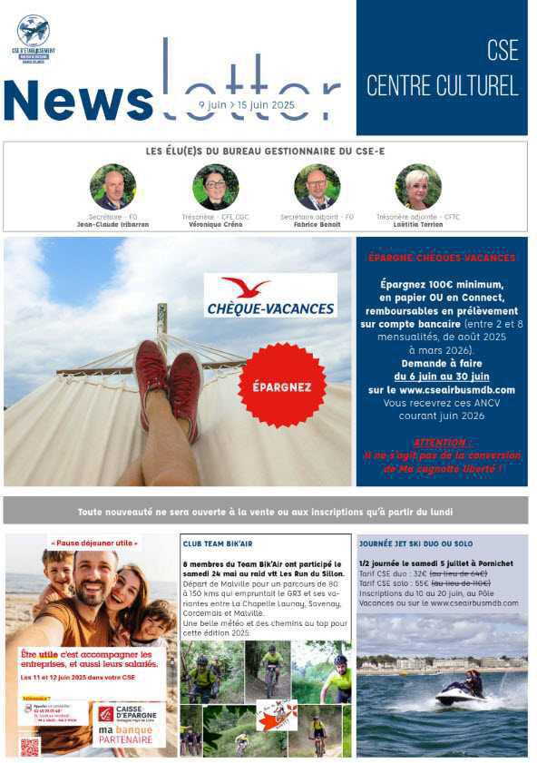 Newsletter du 9 au 15 juin 2025