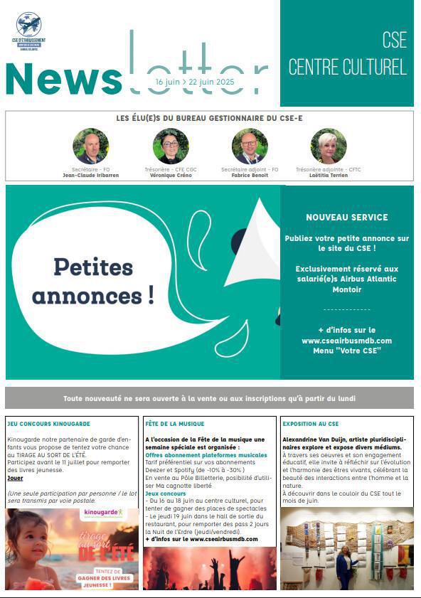 Newsletter du 16 au 20 juin 2025.