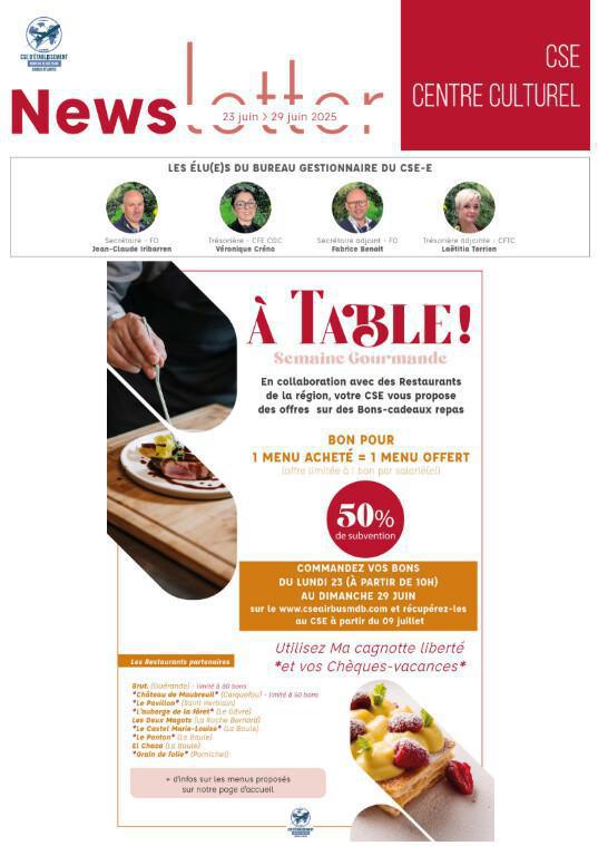Newsletter du 23 au 27 Juin 2025.