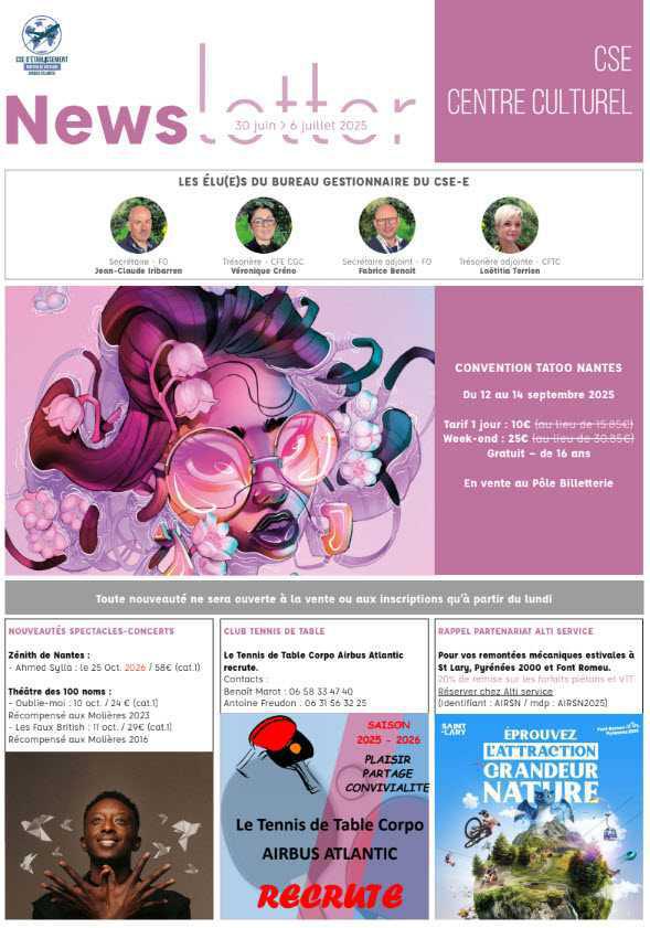 Newsletter du 30 juin au 6 juillet 2025