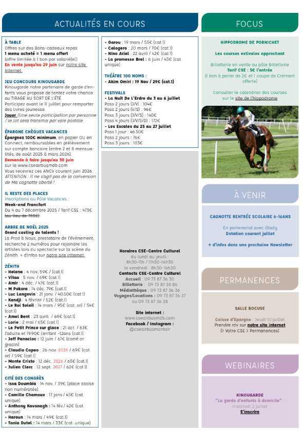 Newsletter du 30 juin au 6 juillet 2025