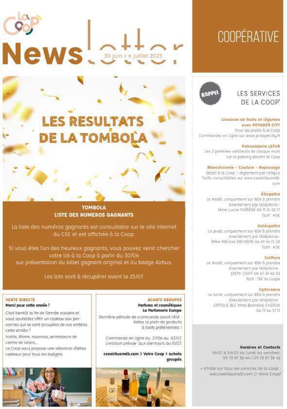 Newsletter du 30 juin au 6 juillet 2025