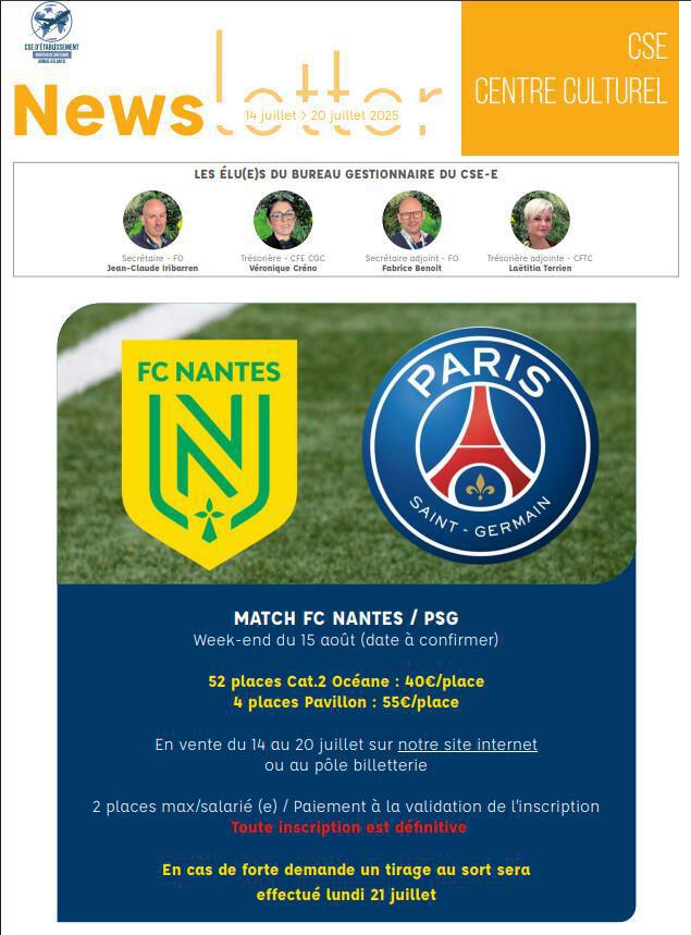 Newsletter du 14 au 18 Juillet 2025.