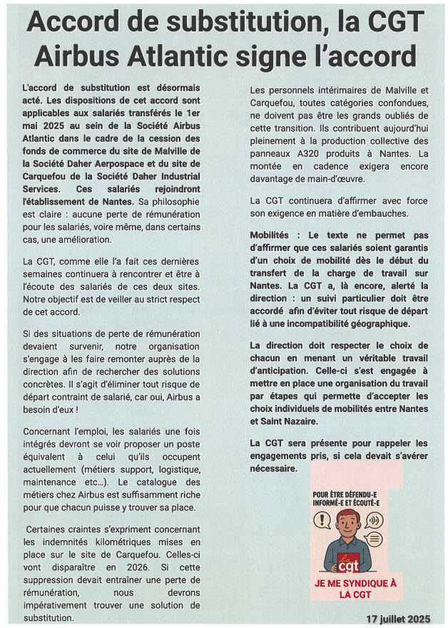 Accord de substitution : La CGT signe