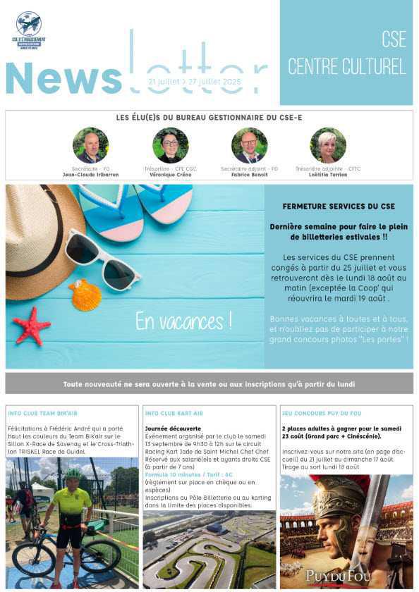 Newsletter du 21 au 27 juillet 2025