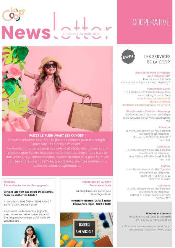 Newsletter du 21 au 27 juillet 2025