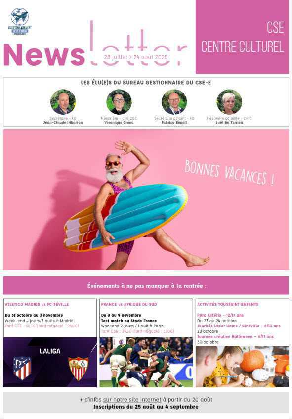 Newsletter du 28 juillet au 24 août 2025