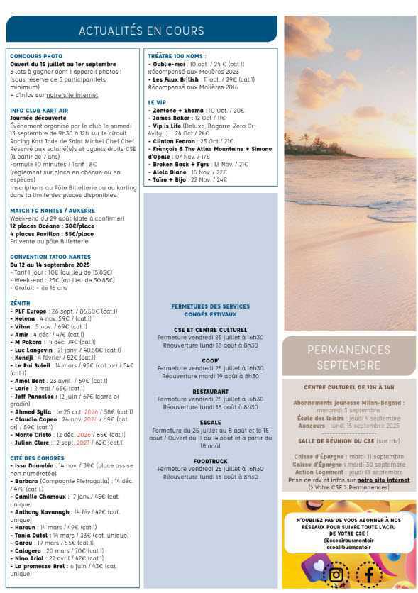 Newsletter du 28 juillet au 24 août 2025