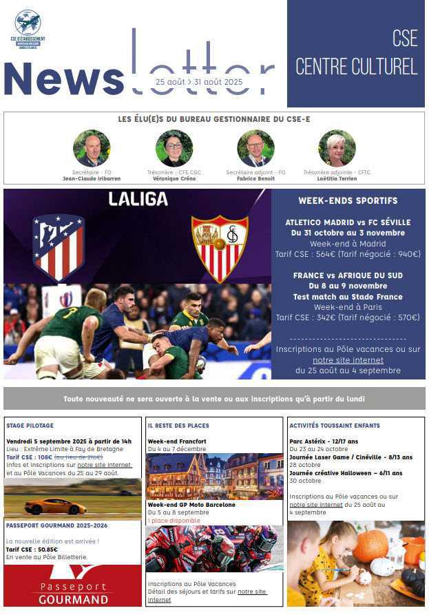 Newsletter du 25 au 31 août 2025