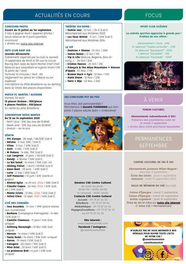 Newsletter du 25 au 31 août 2025