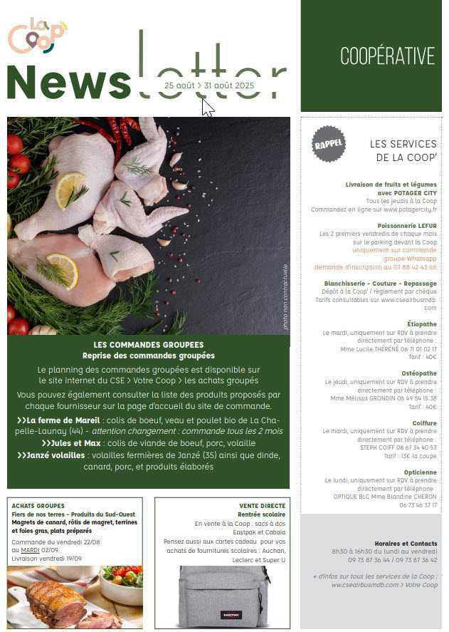 Newsletter du 25 au 31 août 2025