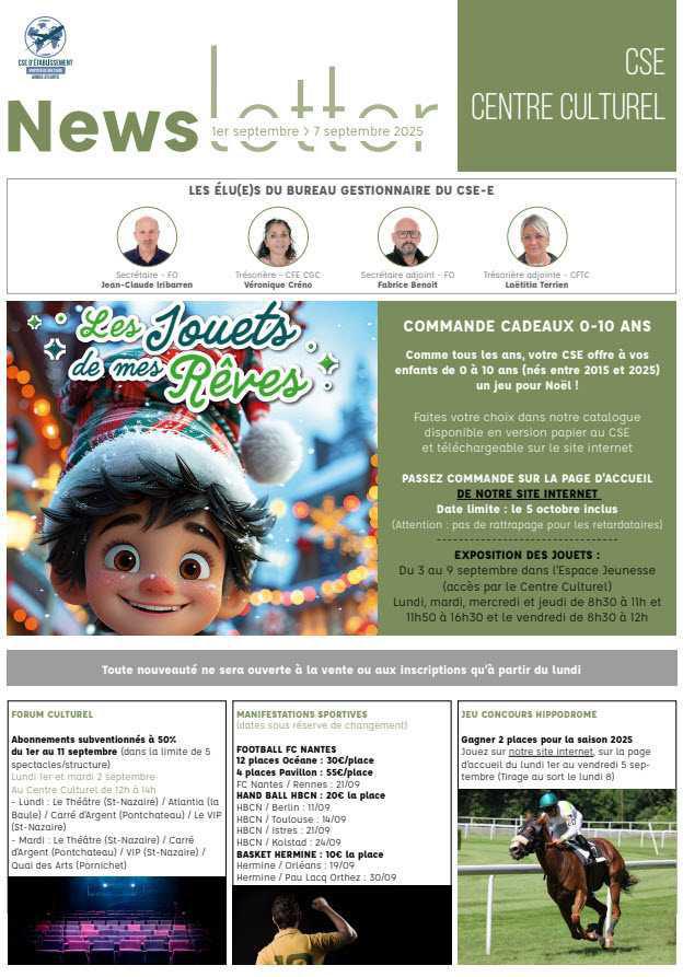 Newsletter du 1er au 7 septembre 2025