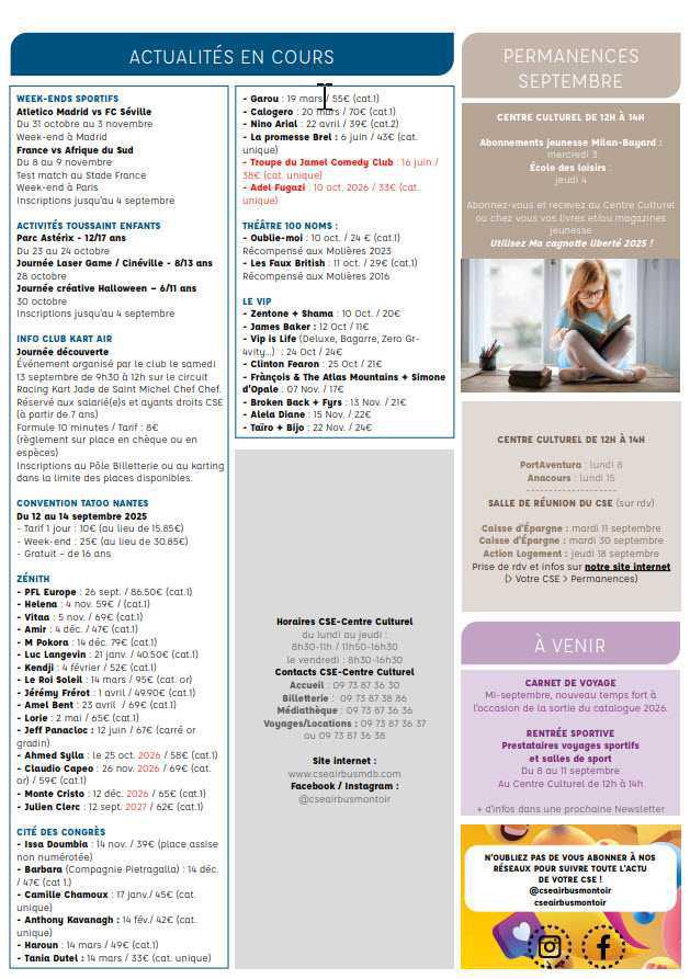 Newsletter du 1er au 7 septembre 2025