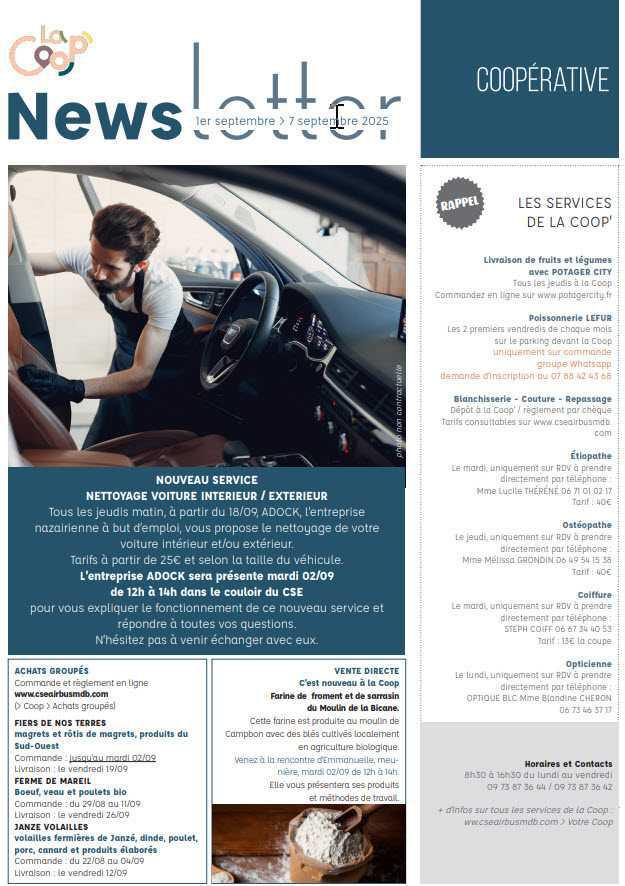Newsletter du 1er au 7 septembre 2025