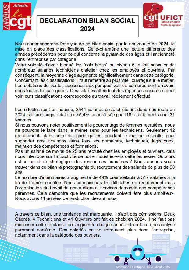 Bilan social 2024 : Déclaration CGT au CSE-E du 28 août 2025