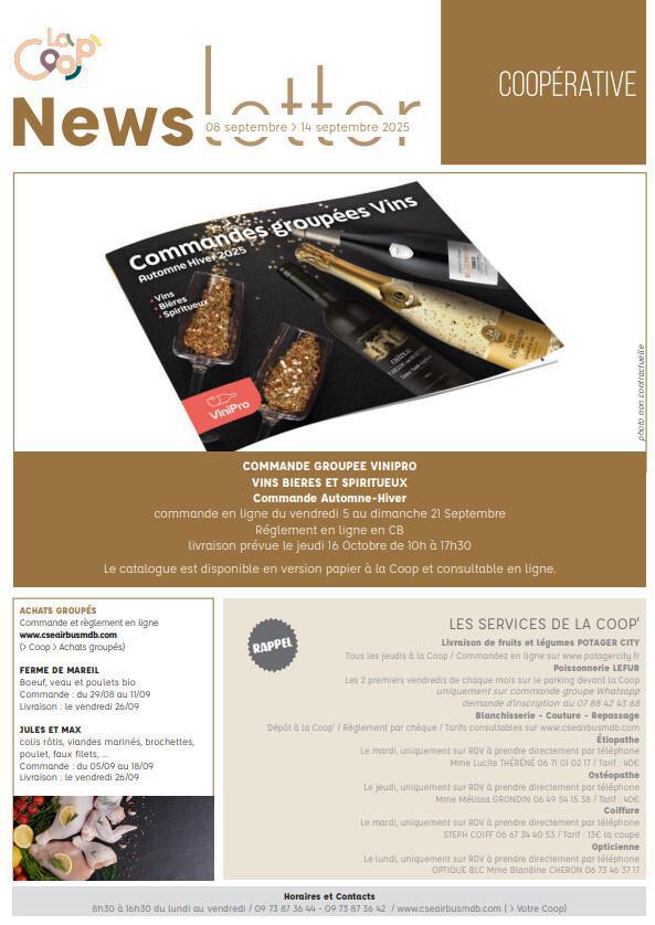 Newsletter du 8 au 12 septembre 2025.