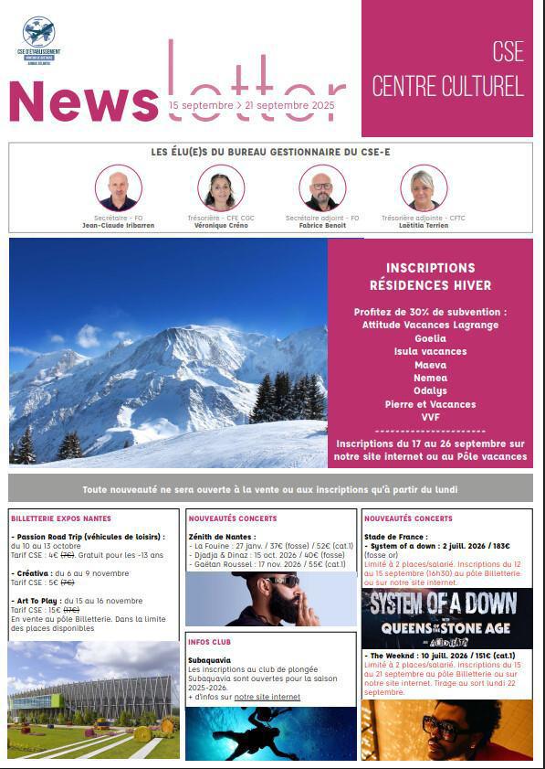 Newsletter du 15 au 19 Septembre 2025.